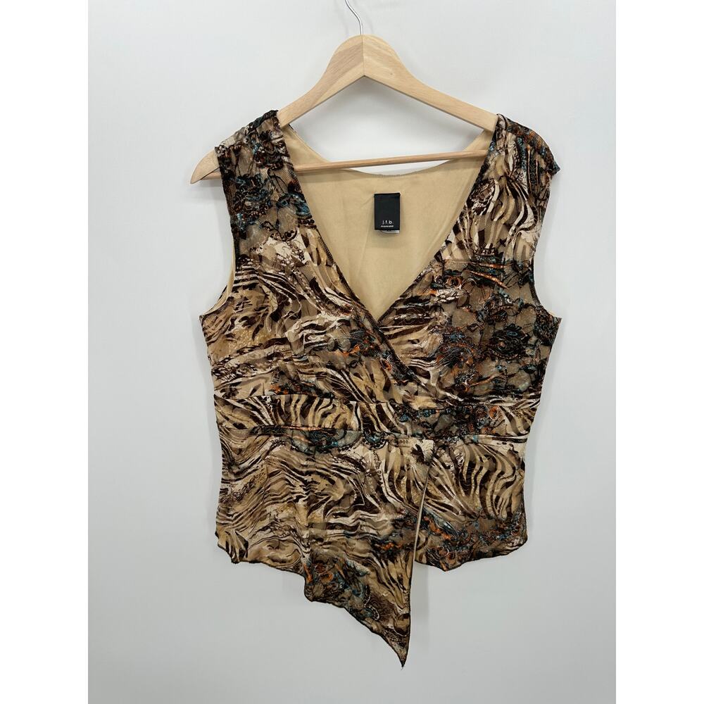 j.t.b‎ Tank Women 2X 90s Y2K Stretch Deep V Animal Print Lace Boho whimsigoth